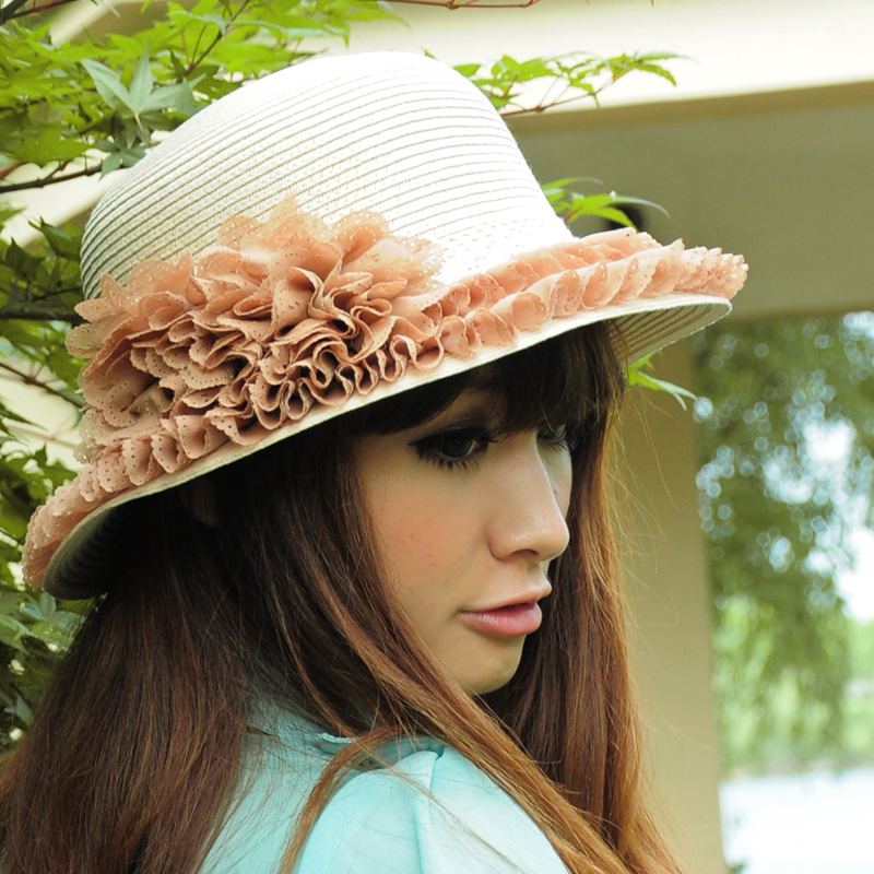 Thantrue summer women's straw braid sunbonnet chiffon ruffle hem strawhat travel dome hat