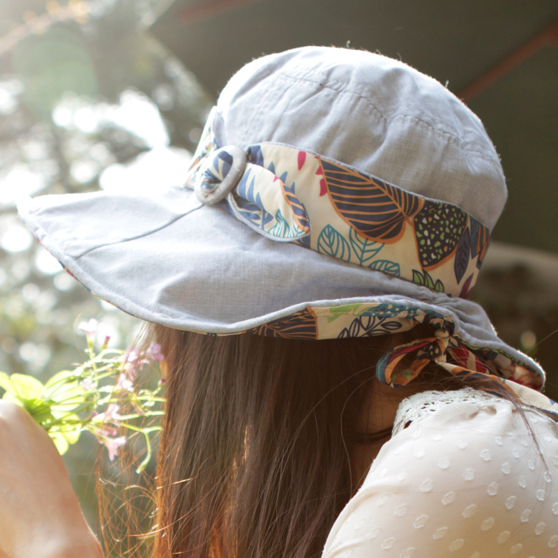Thantrue summer women's sunscreen sunbonnet 100% cotton bow hat adjustable wood button big along the cap