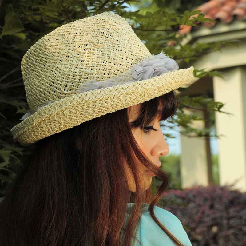 Thantrue women's summer straw braid fedoras princess garishness hat handmade jazz hat strawhat