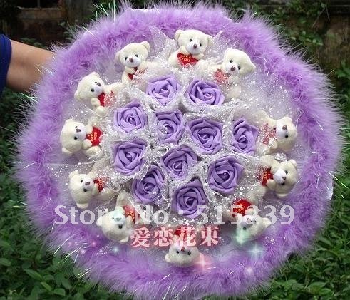 The 11 bears +9 purple simulation bouquet creative gifts strange new birthday gift/Wedding Bouquet/+free shipping  D930