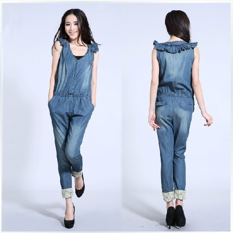 The 2013 sleeveless casual trousers, blue jeans, women pants coveralls, thin section jumpsuit, denim piece pants.