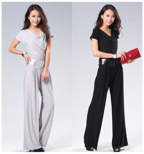 The 2013  Women career piles collar wide leg jumpsuit pants coveralls Belt.