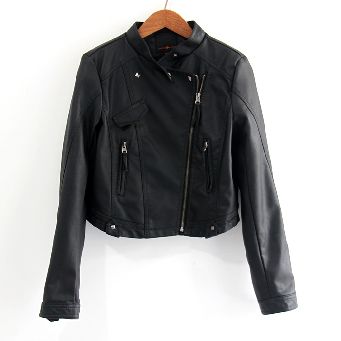 The appendtiff handsome motorcycle rivet black leather clothing outerwear 2
