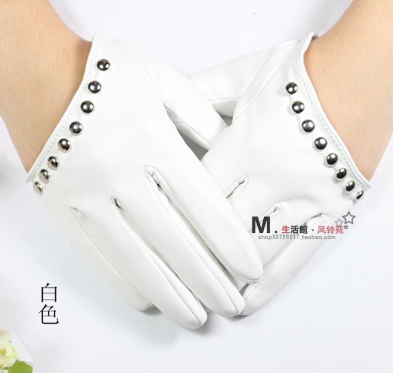 The appendtiff women's ultra-short faux leather rivet finger gloves fashion gloves PU repair