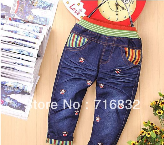 The baby jeans pocket spring han stripe baby jeans in children's pants boy's big mouth monkey female trousers