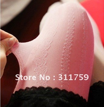 The beautiful silk vertical stripes connect fully transparent ultra-thin filar socks tights leggings of magazine (pink)