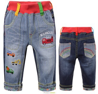 The blue car patch embroidered cotton washing water cowboy pants