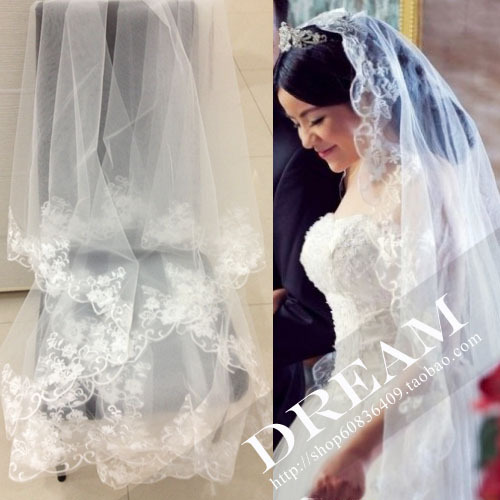 The bride long design veil hair accessory wedding gloves accessories lace decoration star style veil
