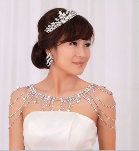 The bride necklace chain metal diamond rhinestone crystal cape shoulder strap
