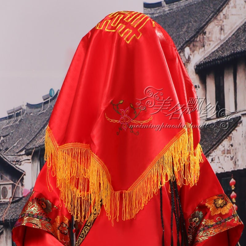 The bride red scarf embroidered red mircofabric double happiness hijab married hi pa sistance chinese style wedding props