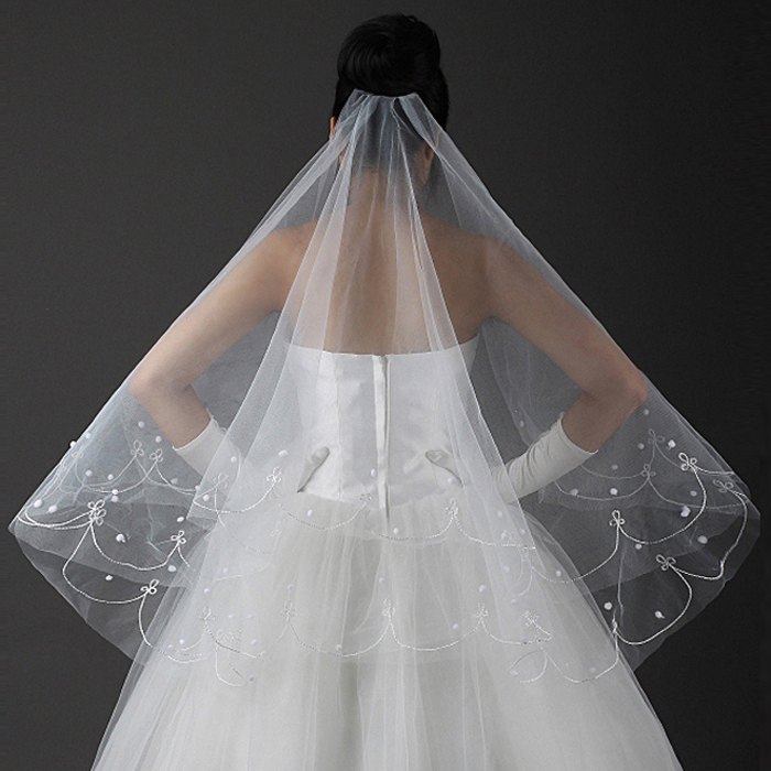The bride single tier bridal veil hair accessory 1.5 meters pearl veil wedding accessories ts-007