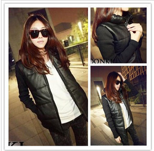 The bride small 2012 fashion patchwork slim leather clothing cotton-padded jacket wadded jacket lovers w04