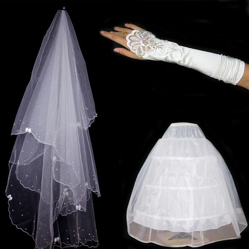 The bride wedding accessories wedding dress piece set wedding dress piece set veil pannier gloves