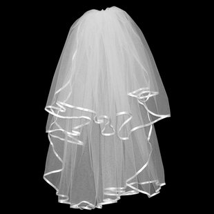 The bride wedding dress formal dress accessories baihuo double hemming short veil hair accessory