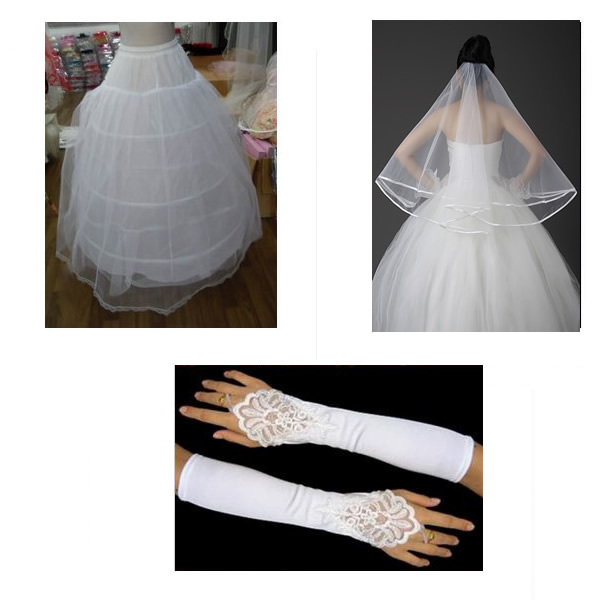 The bride wedding dress formal dress accessories gloves pannier edge veil luxury piece set