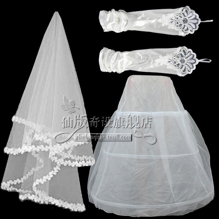 The bride wedding dress formal dress bundle the bride set piece veil gloves pannier