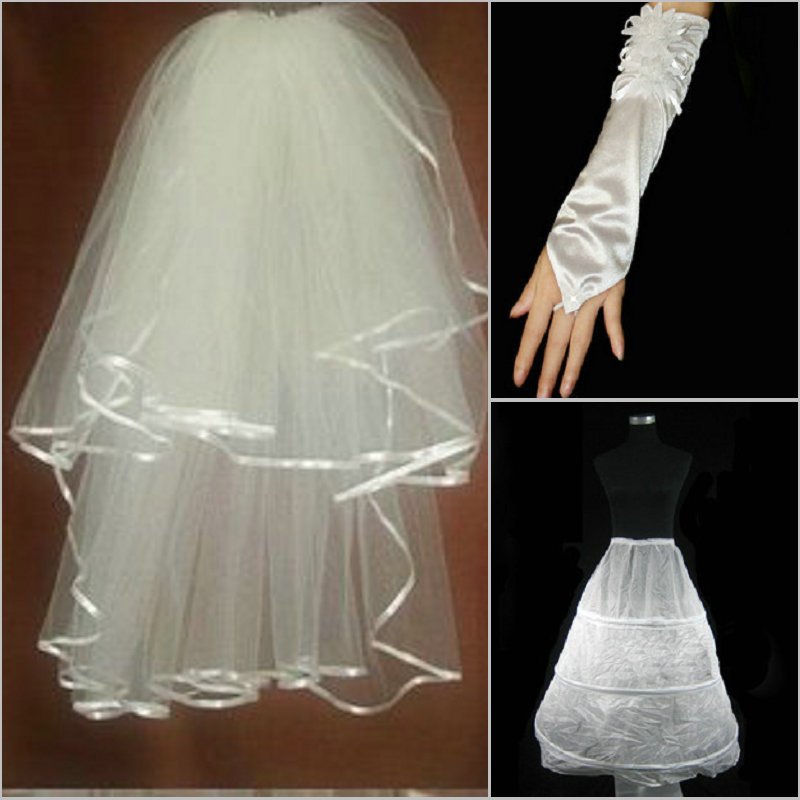 The bride wedding dress formal dress cheongsam wedding gloves veil pannier bundle 013