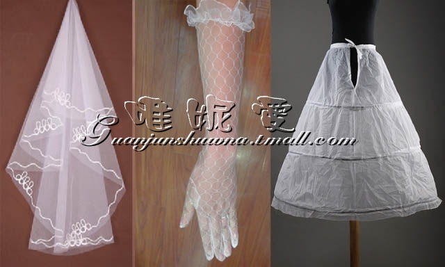 The bride wedding dress formal dress combination veil gloves slip physical the racket