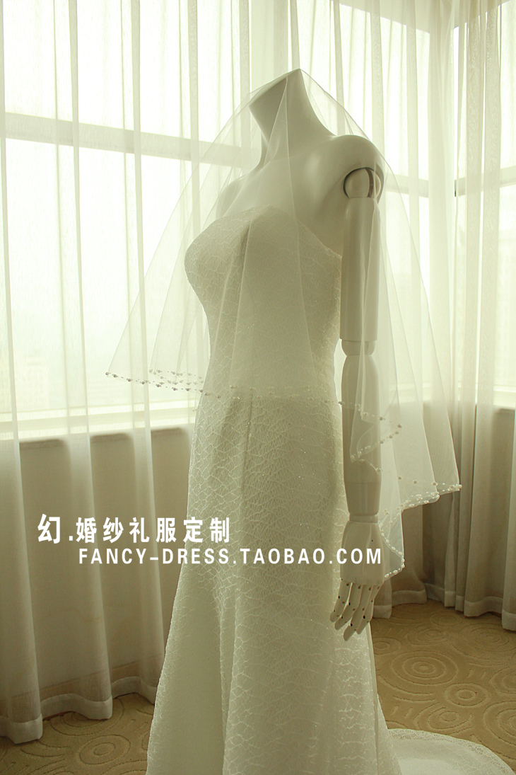 - the bride wedding dress single tier handmade beading veil