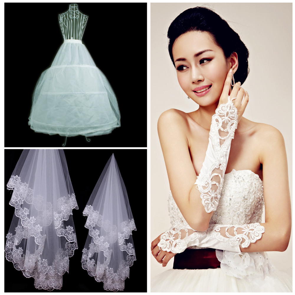 The bride wedding dress veil gloves pannier ultra long 3 meters lace mantilla luxury piece set