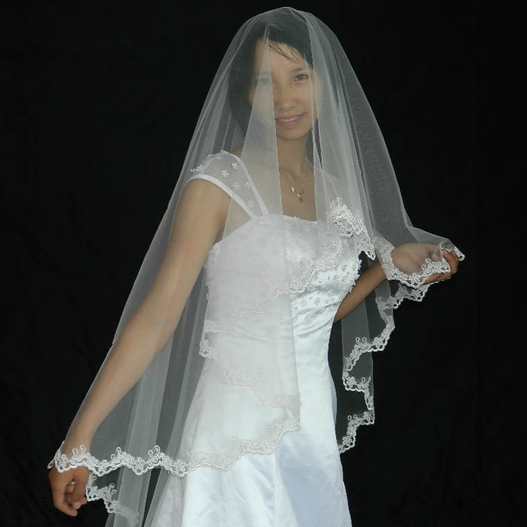 The bride wedding dress veil lace decoration single tier multi-layer ultra long 1.5 meters veil customize