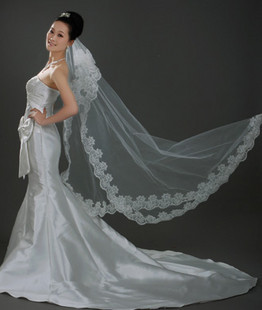 The bride wedding dress veil long train 2.8 meters lace long veil decoration 3m train veil