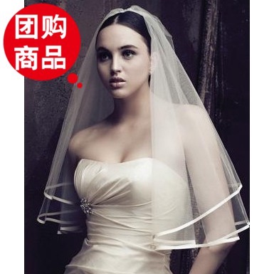 The bride wedding dress veil short veil wrapping ribbon single tier veil