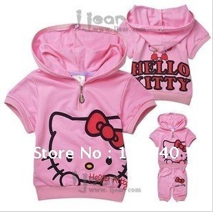 The cartoon of foreign trade children's clothing wholesale KT cat health clothes short sleeve suit for children C5042 pink