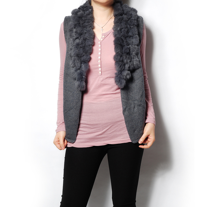 The casualness high quality wool rabbit fur collar comfortable thermal vest