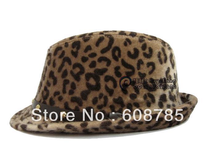 The cheapest British Style autumn and winter woolen leopard print jazz hats and caps S112