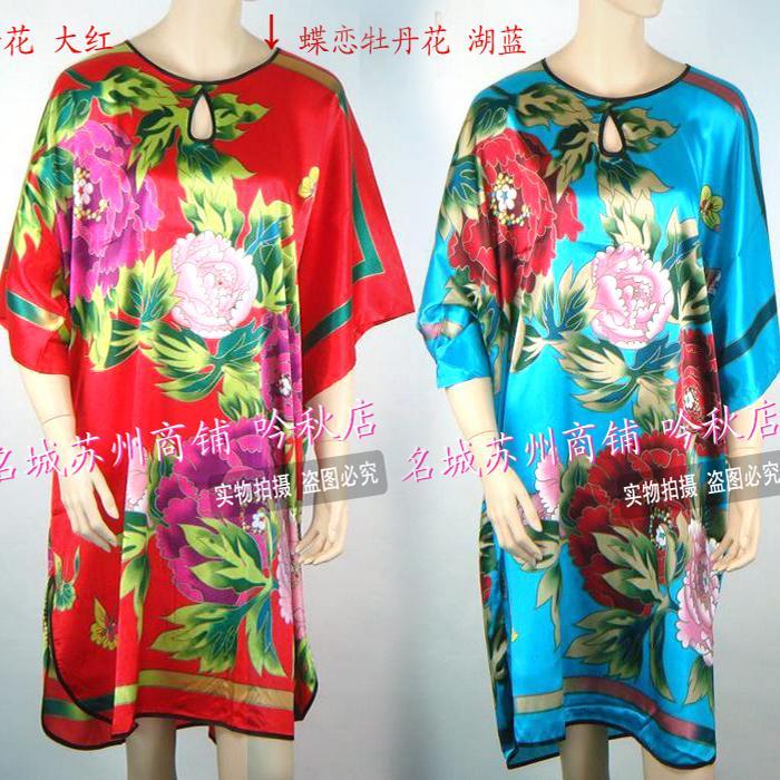 The dishui peony loose bathrobes silk large lounge nightgown 38