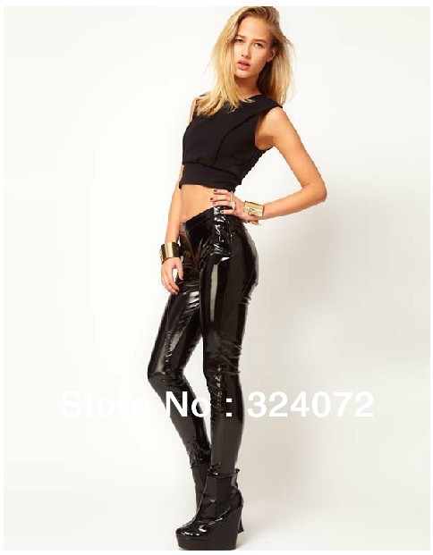 The fashion of tight pants high brightness black patent leather punk wind low waist backing pants PU leather pants new