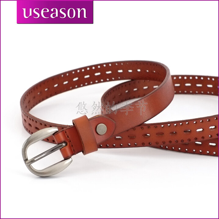 The first layer of leather strap genuine leather casual all-match cowhide thin belt women's tieclasps cutout strap belt (BL003)