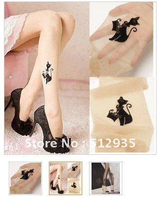 The hot selling Autumn and Summer leggings sexy Stockings with Cat Tatoo siamesed velvet stockings 6pcs/lot free shipping