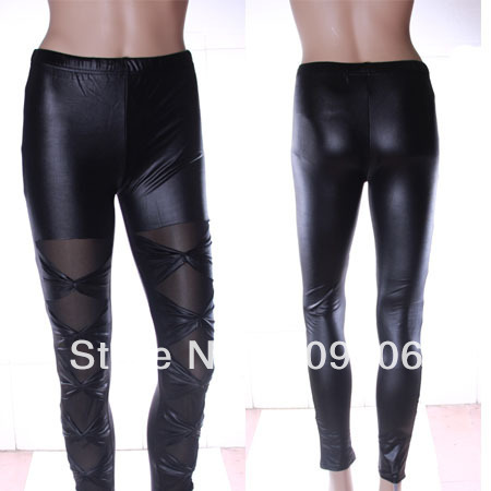 The Hot Sexy Black Faux Leather Beautiful Bow-knot Leggings Skinny Tights Pants free shipping