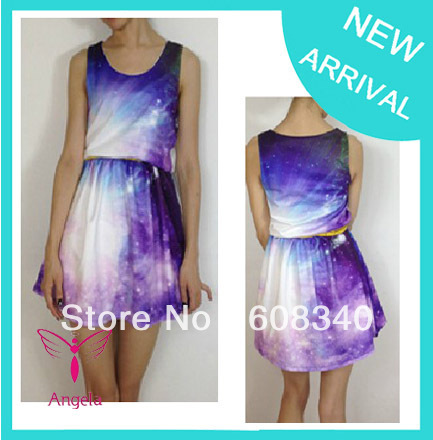 The Hottest Design 2013 Galaxy Nebula Slim Fashion One-piece Dress Tank Dress Basic Skirt,1pc/lot  free shipping   LE-024