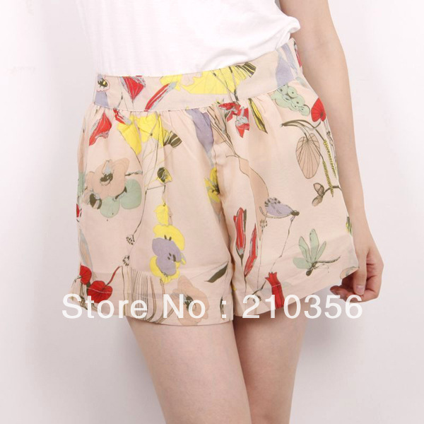 The idyllic flower patterns chiffon shorts, WOMEN'S SHORTS ,short pants