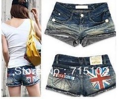 The jeans shorts Women the British Lunmi word flag zipper summer was thin