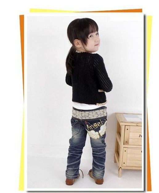 The Kids Wholesale Korean children Flax girls angel wings trousers jeans the elastic belts Lei Mesh