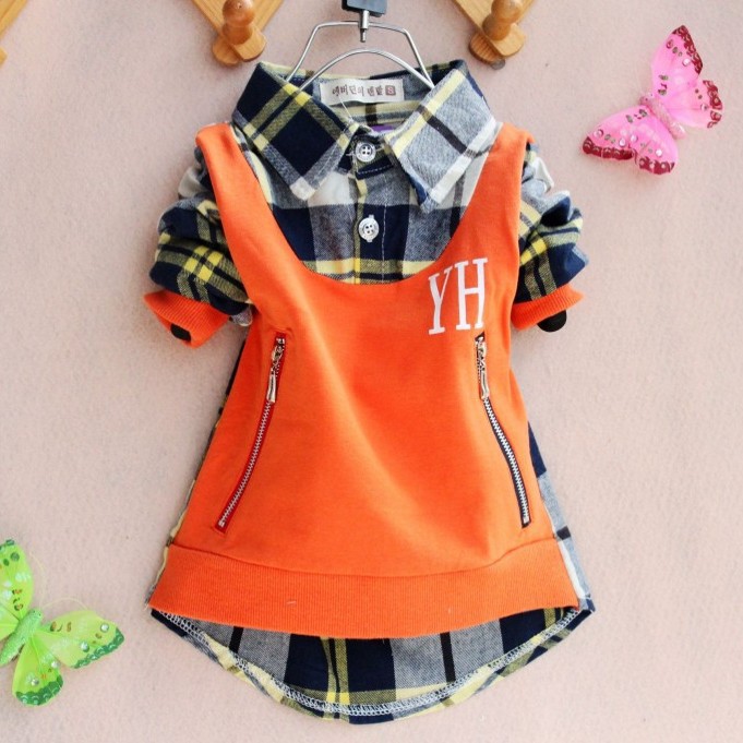 The Korean wild shirt / plaid shirt / 13 years selling spring models the youngster long-sleeved T / Kids Wholesale