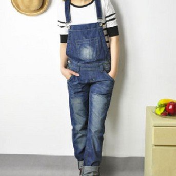 the lady dot cuffed denim overalls/ trousers/ pencil pants/ jeans