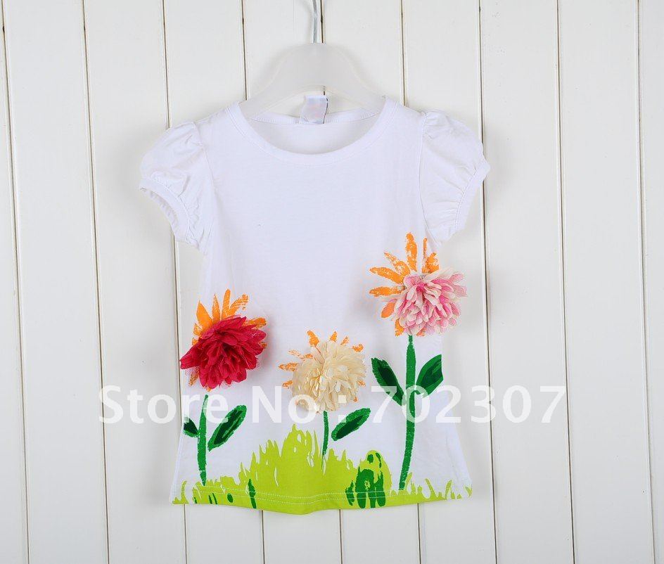The latest 5pcs/lot girls t-shirt cotton tee couple top  plain flower shirts/Free shipping!!
