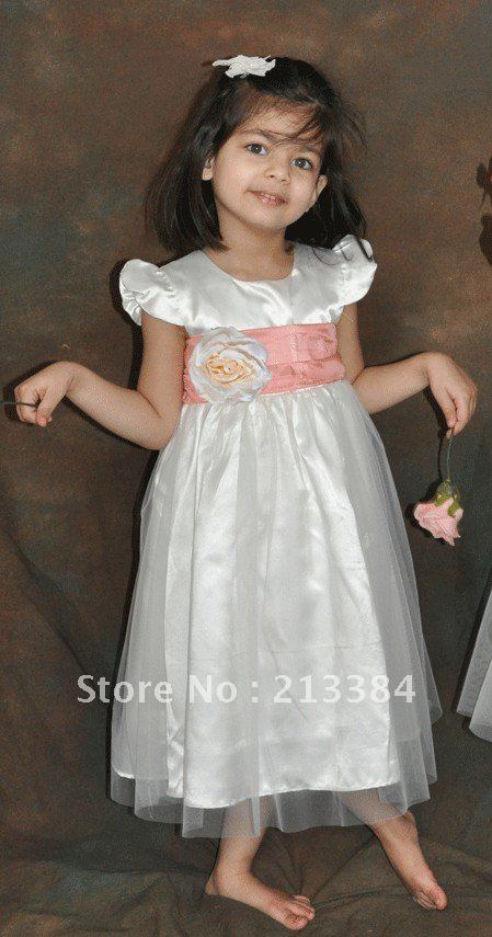 The latest design sells Coral peach sash ivory or white flower girl dress