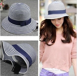 The Latest Summer Women Cap All-matching White and Blue Stripe Sunbonnet for Adult Raffia Straw Material Hat Free Shipping
