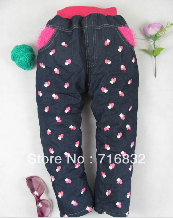 The little girl's panel color children jeans winter of panty upset and wool trousers