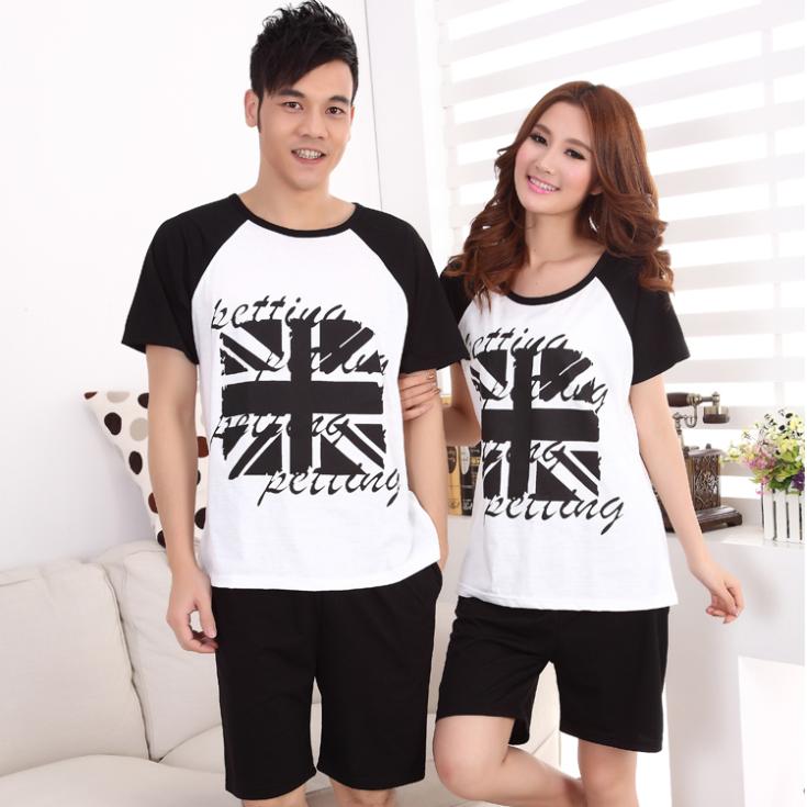 The May Day special summer short sleeve men and women lovers pajamas female summer cute cartoon leisure wear two suit
