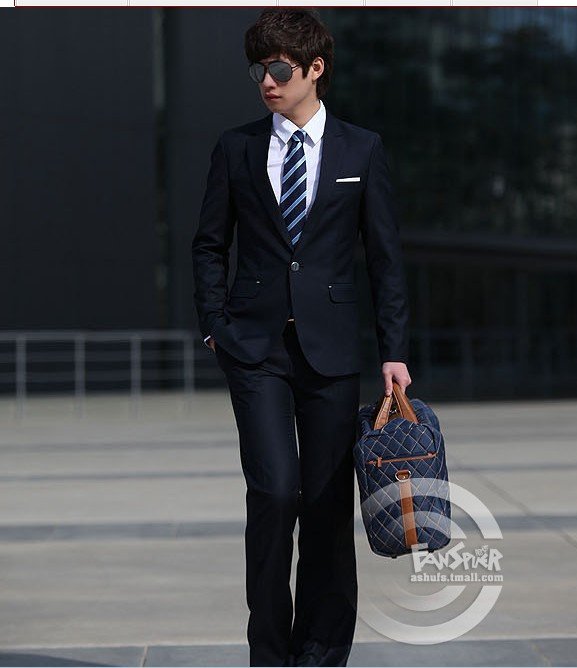 The navy Korean men's suits the trend of Korean version of the suit and Business Slim piece