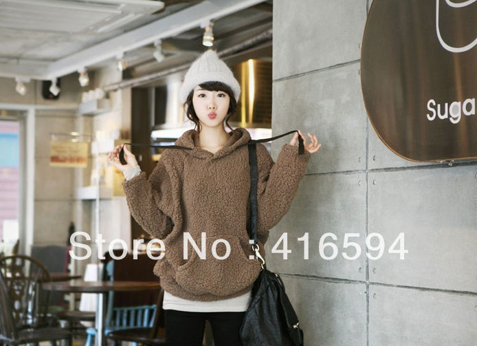 the new 2012,Han female ,Large size ,dress ,loose ,fashion ,Long sleeve hooded ,Lambs wool health clothes ,Winter coat