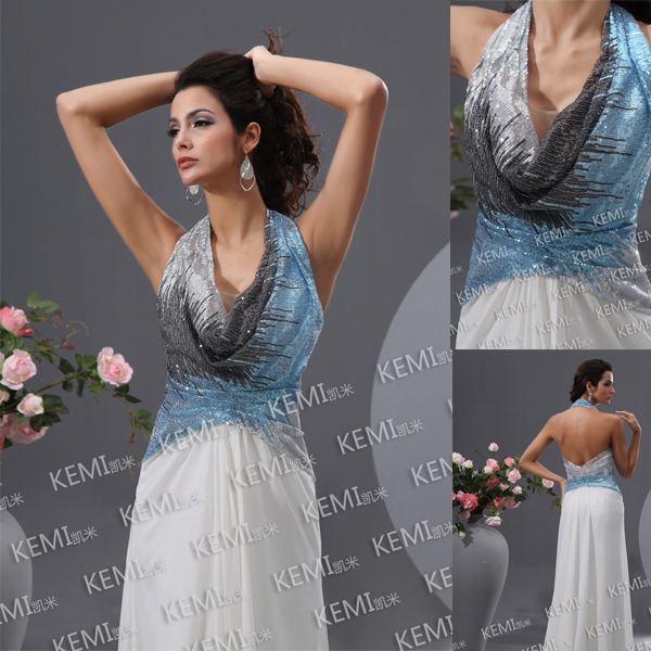 The New Blue Hanging Neck Slim Sexy And Elegant Dress