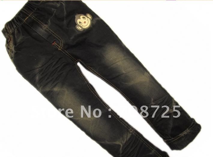 The new children's wear jeans girls jeans thickened boy children trousers adds the hair clip pants